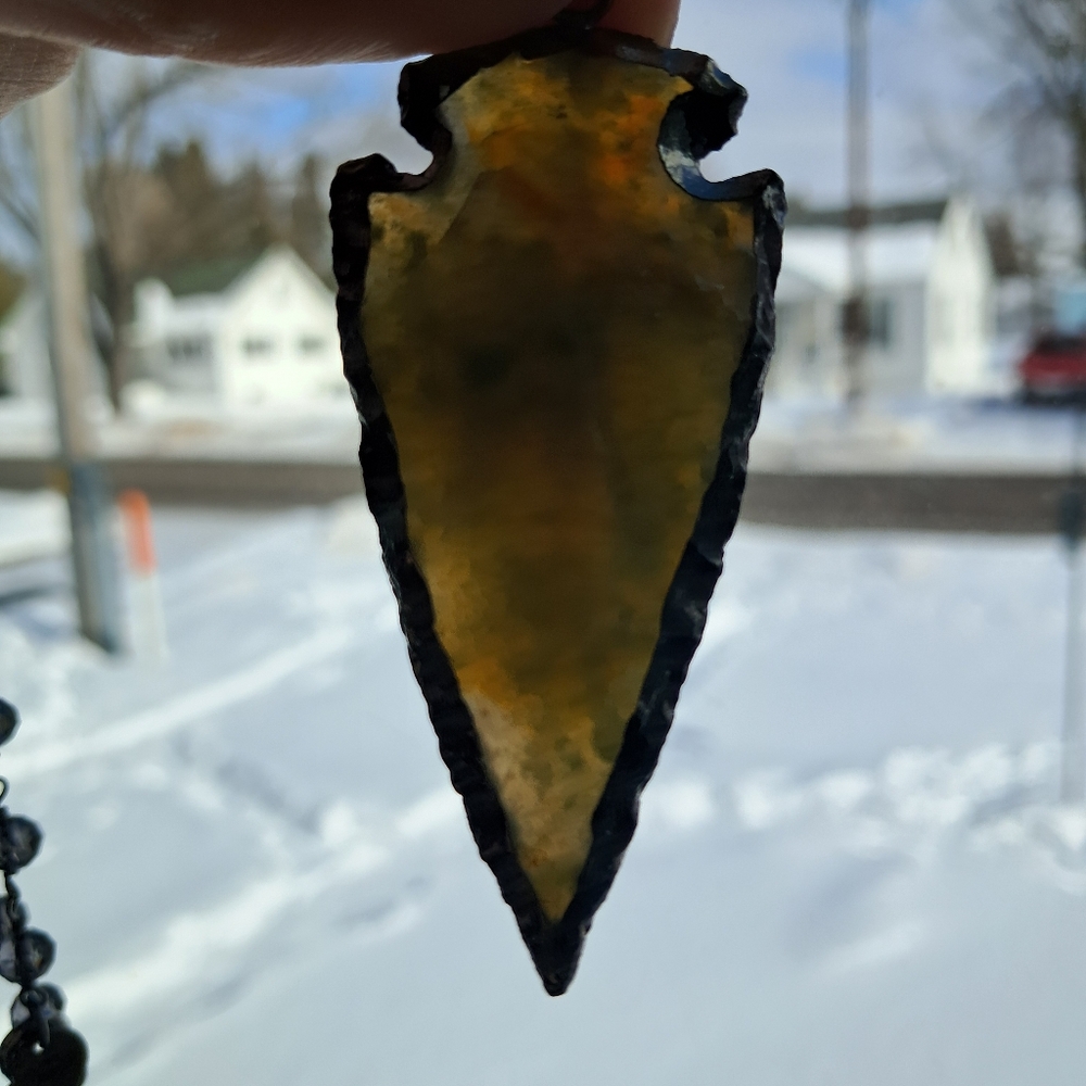 Natural Carved Jasper Black Oxidized Edge Native Arrowhead Crystal Necklace